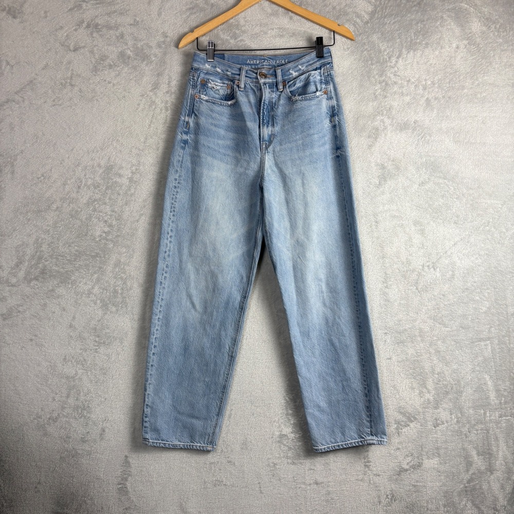 American Eagle Baggy Jean 6 Short Light Wash Blue High Rise Distressed Y2K